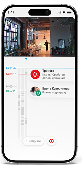 Скриншот интерфейса системы безопасности с тревожным оповещением и списком пользователей