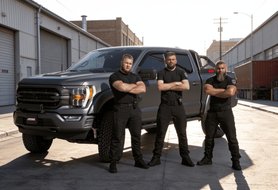 Justar intervention team near the tactical vehicle